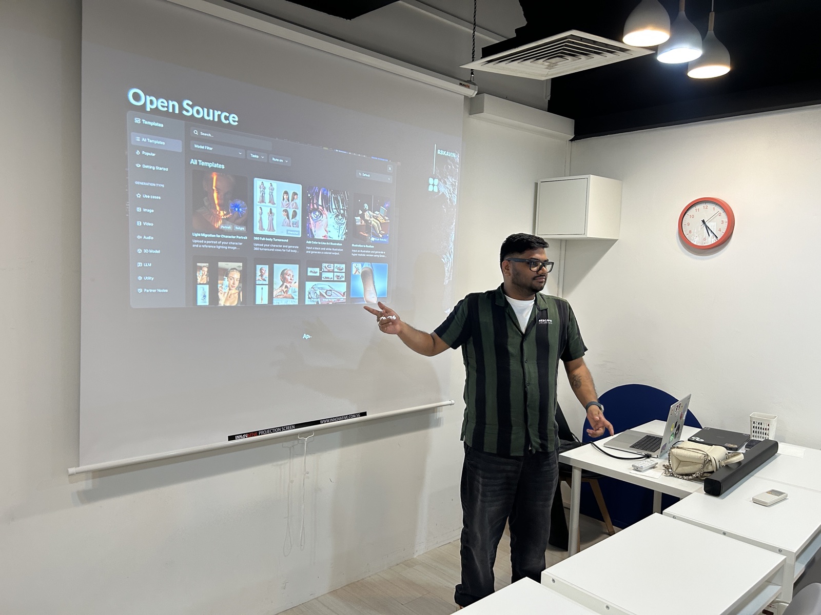 Kavin presenting open source AI tools at Flora AI workshop Singapore