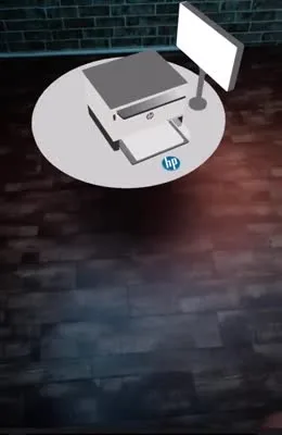 HP product WebAR demonstration showing a 3D printer model placed on a real surface via 8th Wall world tracking