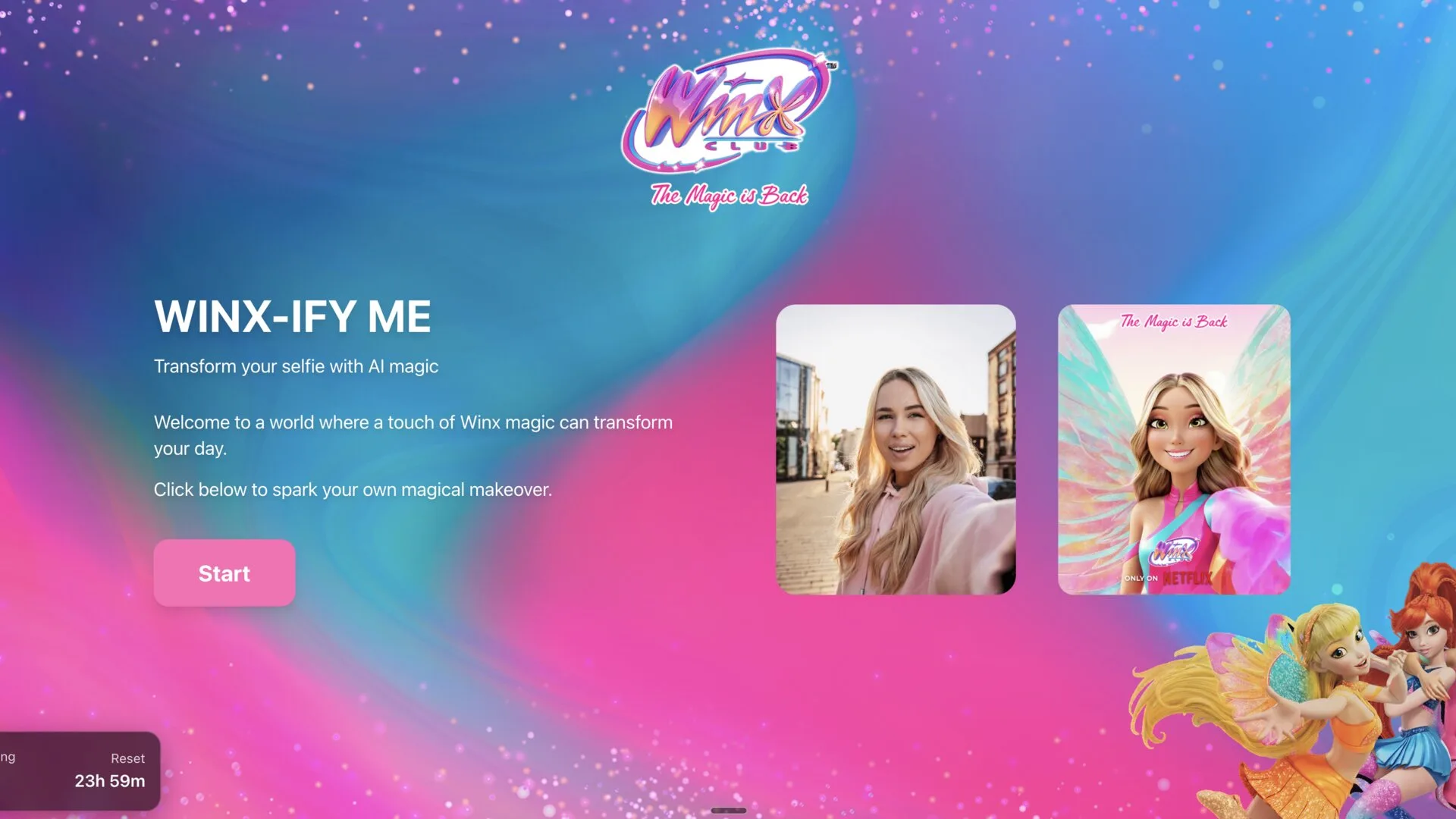 Winx-ify Me microsite: selfie transformation landing page